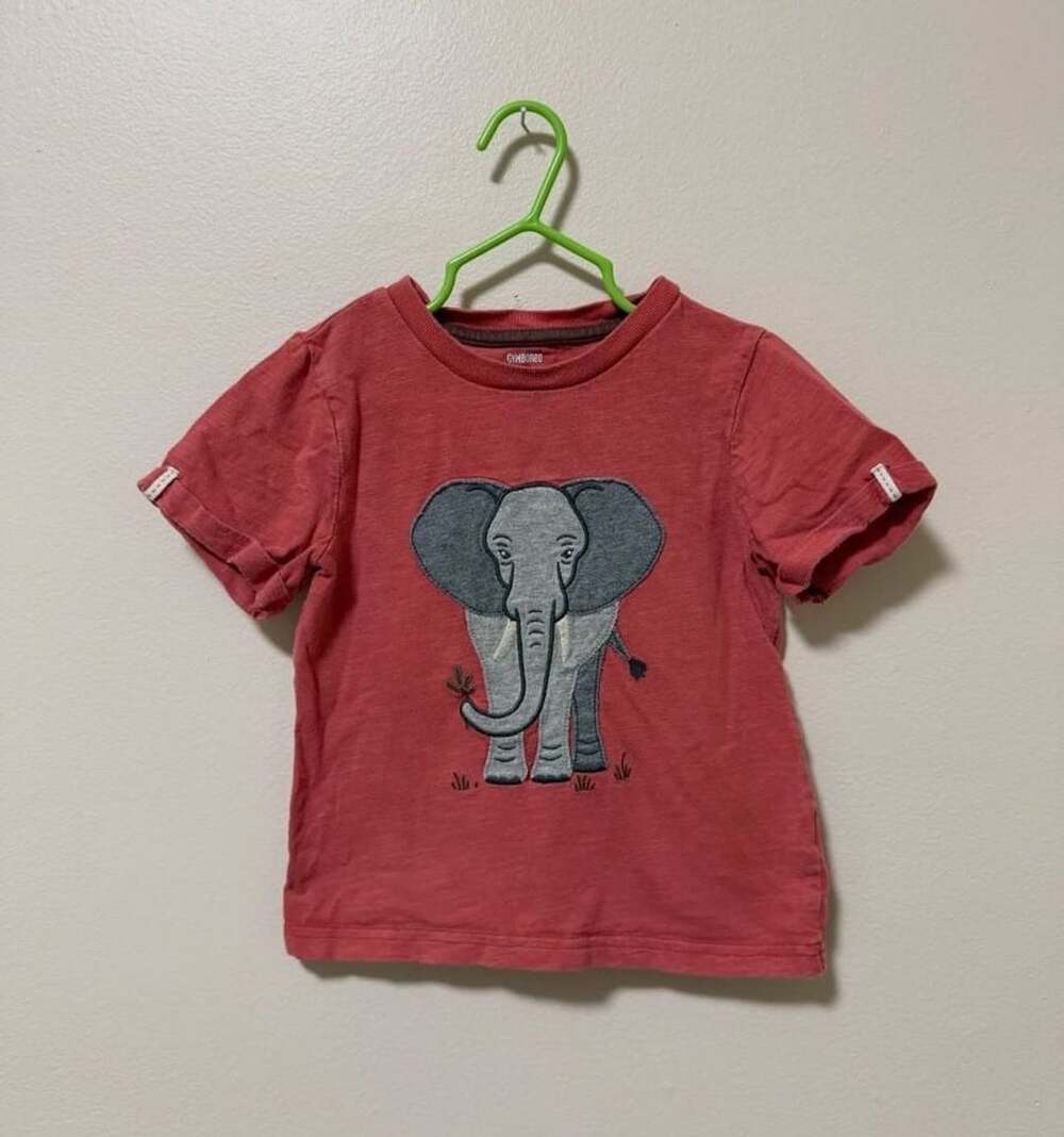 Gymbore Boy's Red Elephant Embroidered Short Sleeve T-Shirt Size 3T